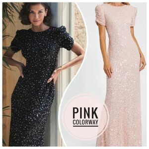Mac Duggal‎ 24003 Size 4 Pink Pearl Gathered Short Sleeve Long Maxi Gown Dress